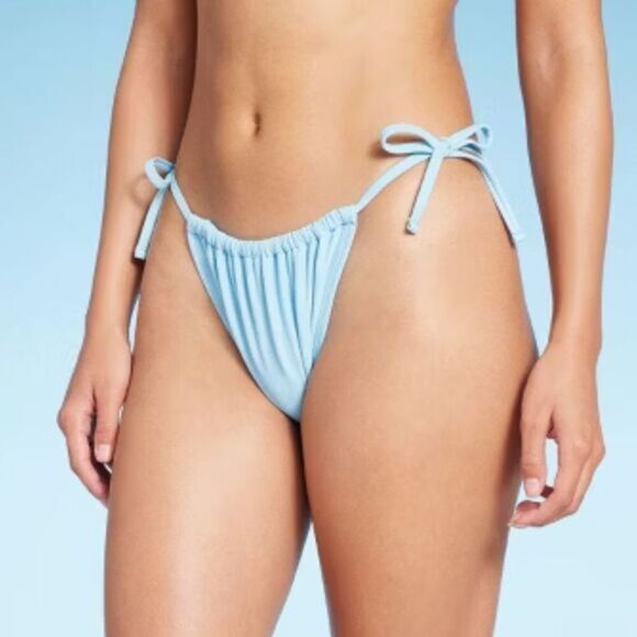 NWT Wild Fable Women’s Light Blue Side Ties Scoop Bikini Bottom - Size L 12/14 - Picture 1 of 8